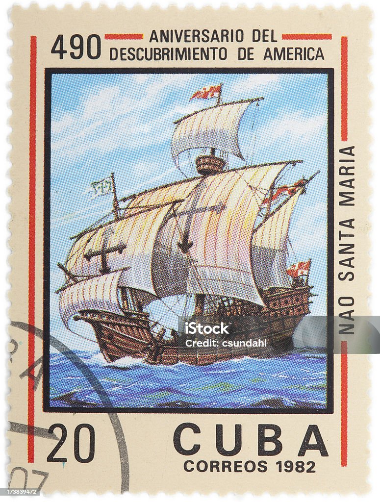 Cuban stamp celebrating the discovery of America Abstract Stock Photo