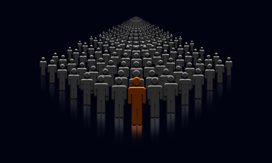 Leading a Large Crowd of people concept. illustration of Organized persons with Leader Different Headman.