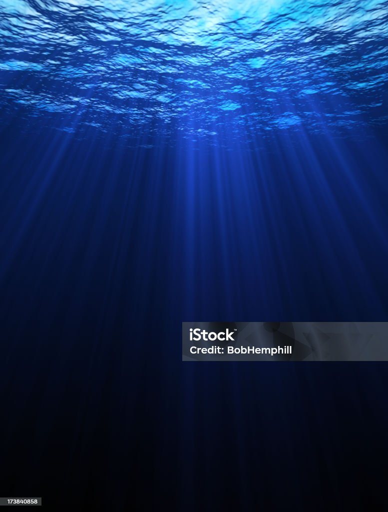 Deep Blue Sea Underwater scene with light rays. 3D CG element. Sea Stock Photo
