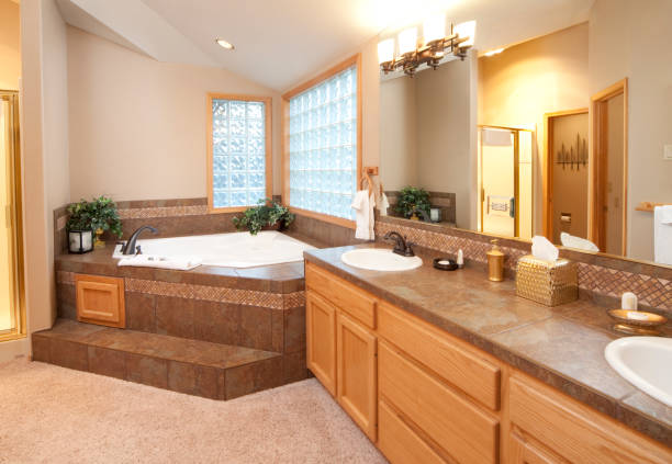istock Modern bathroom with step in jacuzi bathtub 173841306