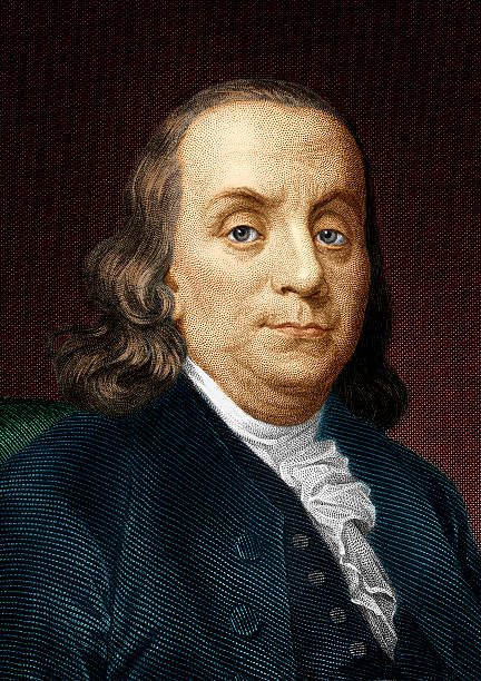 Ben Franklin Colorized B&W steel plate engraving colorized by me. Engraving dates to 1863. Based on a portrait of Ben Franklin by Alonzo Chappel (died 1887). Underlying image is in public domain by reason of age. benjamin franklin photos stock illustrations