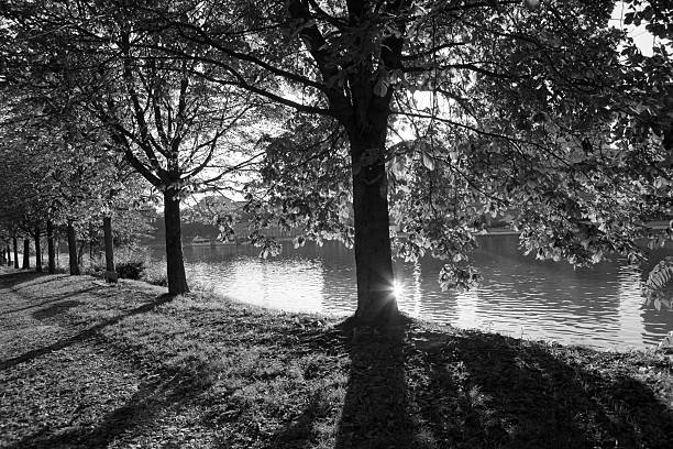 River in the city at sunset