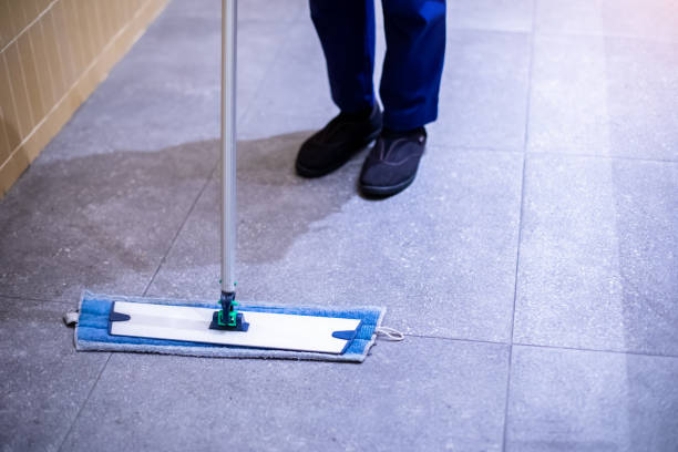 istock Selective focus to mop to clean floor surface. Cleaning floor with mop. 1738434345