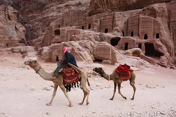 Photo of Beduin Riding Camel in Petra