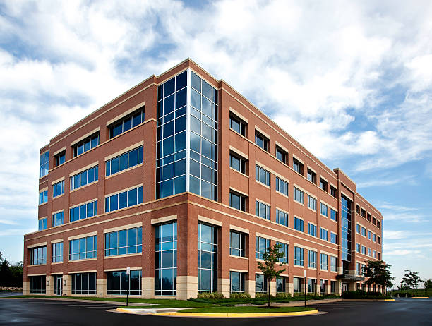 Wide angle office building exterior stock photo