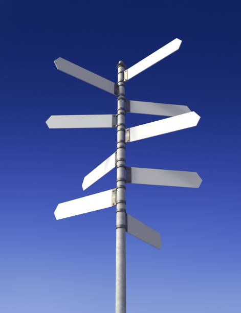 istock Blank directional street signs against a blue sky 173844636