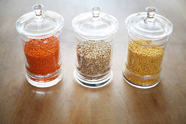 Three Lentil Jars stock photo