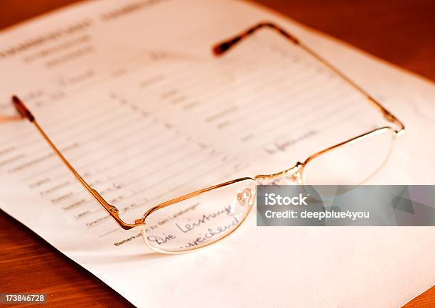 Attestation Glasses On Document Stock Photo - Download Image Now - Report Card, Form - Document, Scrutiny