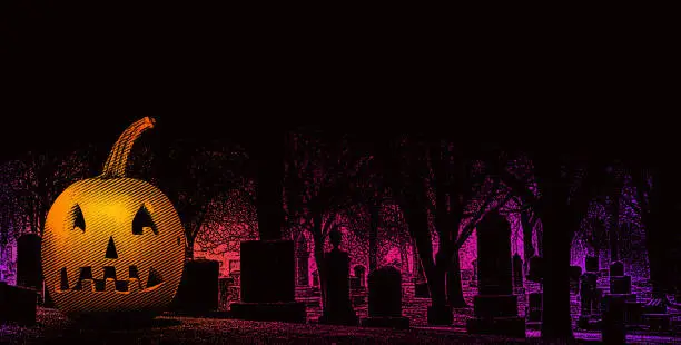 Vector illustration of Spooky cemetery at night