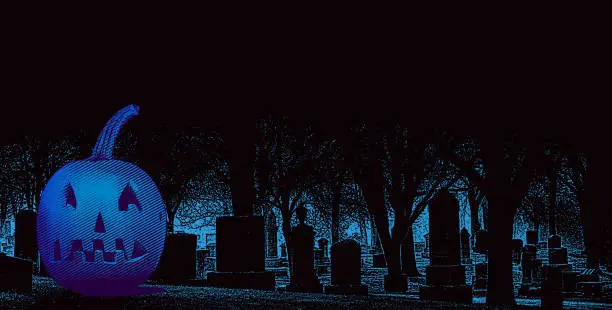 Vector illustration of Spooky cemetery at night