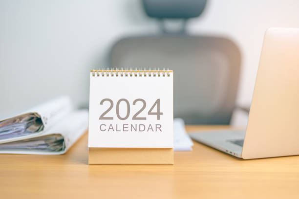 istock 2024 Year Calendar on table background. countdown, Happy New Year, Resolution, Goals, Plan,  Action, Mission and financial Concept 1738474411