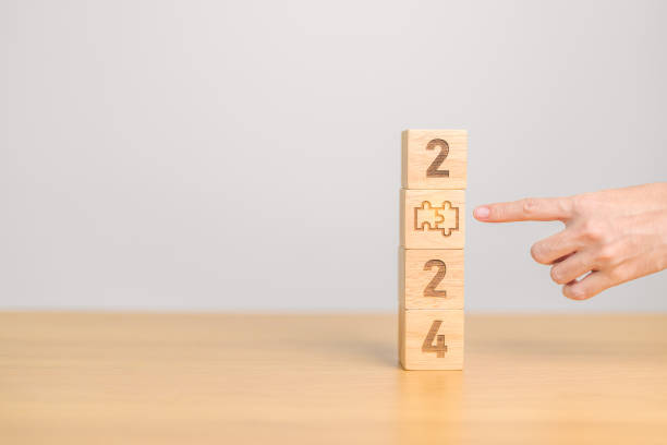 istock 2024 block with jigsaw puzzle icon. Business Process, Team, teamwork, Goal, mission, Resolution, strategy, plan, Action, partnership, and New Year start 1738474448