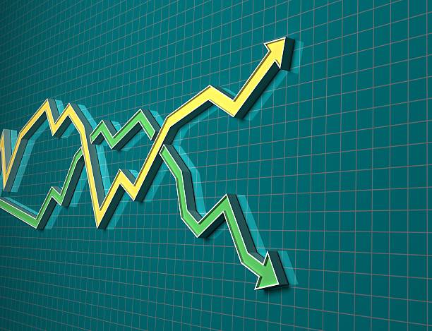 Two arrows showing improvement and failure stock photo