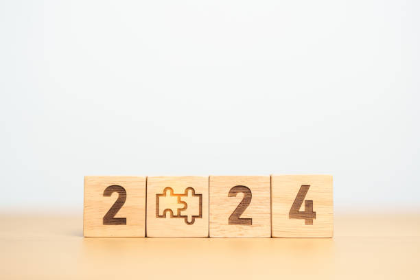 istock 2024 block with jigsaw puzzle icon. Business Process, Team, teamwork, Goal, mission, Resolution, strategy, plan, Action, partnership, and New Year start 1738475915
