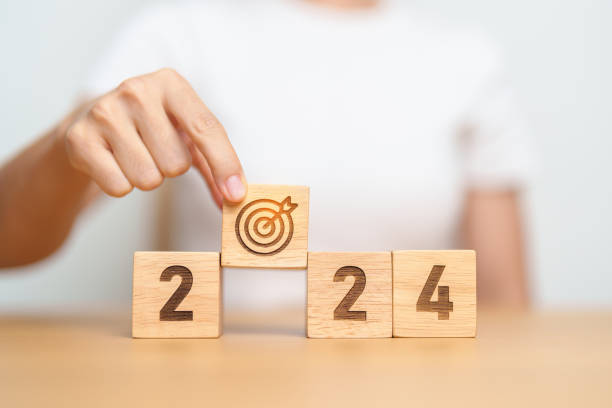 istock 2024 year block with dartboard icon. Goal, Target, Resolution, strategy, plan, Action, mission, motivation, and New Year start concepts 1738476452