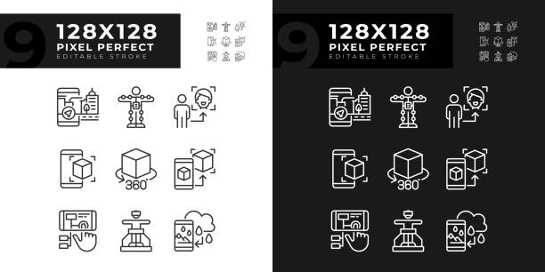 ilustrações de stock, clip art, desenhos animados e ícones de 2d pixel perfect light and dark vr, ar and mr icons - mr tom