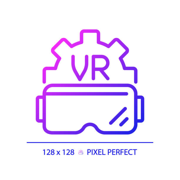 ilustrações de stock, clip art, desenhos animados e ícones de 2d thin linear gradient vr goggles icon - mr tom