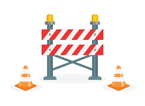 istock Stop traffic road barrier icon in flat style. Roadwork vector illustration on isolated background. Safety barricade sign business concept. 1738486226