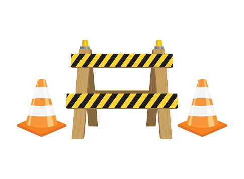 istock Stop traffic road barrier icon in flat style. Roadwork vector illustration on isolated background. Safety barricade sign business concept. 1738486243