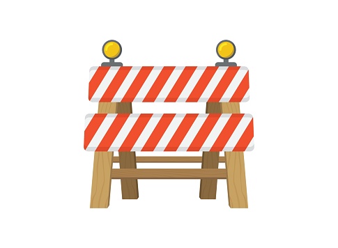 istock Stop traffic road barrier icon in flat style. Roadwork vector illustration on isolated background. Safety barricade sign business concept. 1738486249