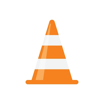 Traffic cone icon in flat style. Safety obstacle vector illustration on isolated background. Construction barrier sign business concept.