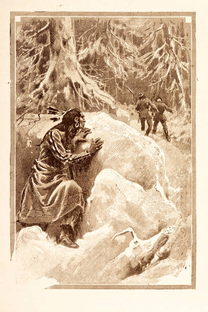 ilustraciones, imágenes clip art, dibujos animados e iconos de stock de grabado de los aborígenes caer en una emboscada 1881 - chief sitting bull