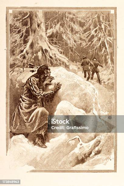 Gravação De Índio Americano Situada Numa Emboscada 1881 - Arte vetorial de stock e mais imagens de Cultura Apache