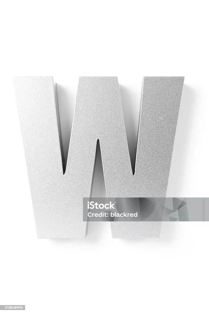 Letter W Front view of a silver capital letter W, isolated on white background. Alphabet Stock Photo