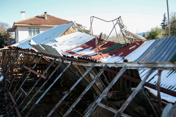 istock Demolished barn-Barn destroyed due to natural disaster 1738491412