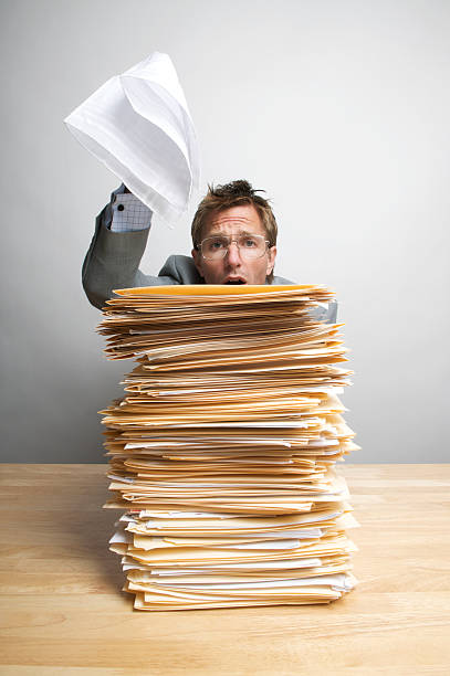 istock Businessman Office Worker Surrenders with White Flag at Desk 173849187