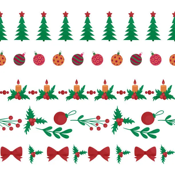 Vector illustration of Vector set of decorative seamless Christmas horizontal borders