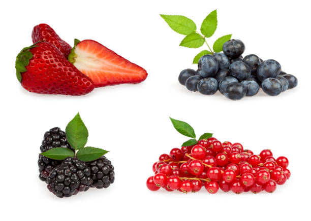 istock Separate pile of red and blue berries isolated on white 173850553