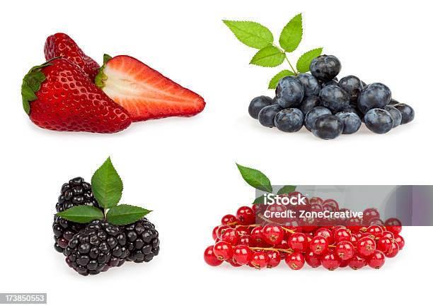Bagas E Frutas Legumes Composição Isolado A Branco - Fotografias de stock e mais imagens de Aberto - Aberto, Alimentação Saudável, Amora Preta