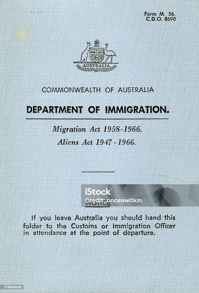 Tarjeta de inmigración 1960 Australian - Foto de stock de Emigración e inmigración libre de derechos