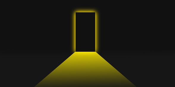 Closed Door with Glowing Light on Edges. Business Hope Concept