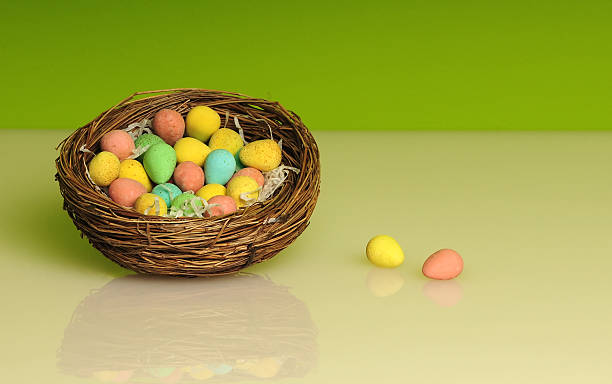 easter eggs in nest stock photo