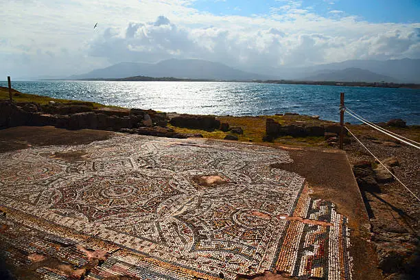 Ancient roman mosaic in Nora on southern Sardinia, Italy.