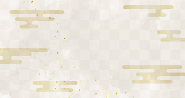 latar belakang kertas jepang dengan awan dan pola kotak-kotak - tahun baru ilustrasi stok