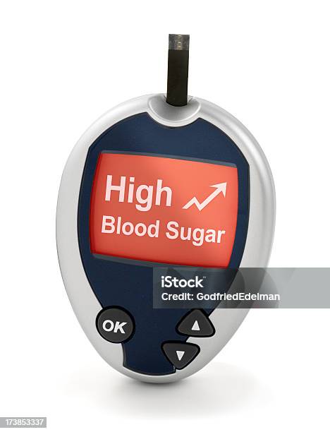 Foto de O Açúcar No Sangue Em Glucose Quadrados e mais fotos de stock de Exame de Açúcar no Sangue - Exame de Açúcar no Sangue, No alto, Glucômetro