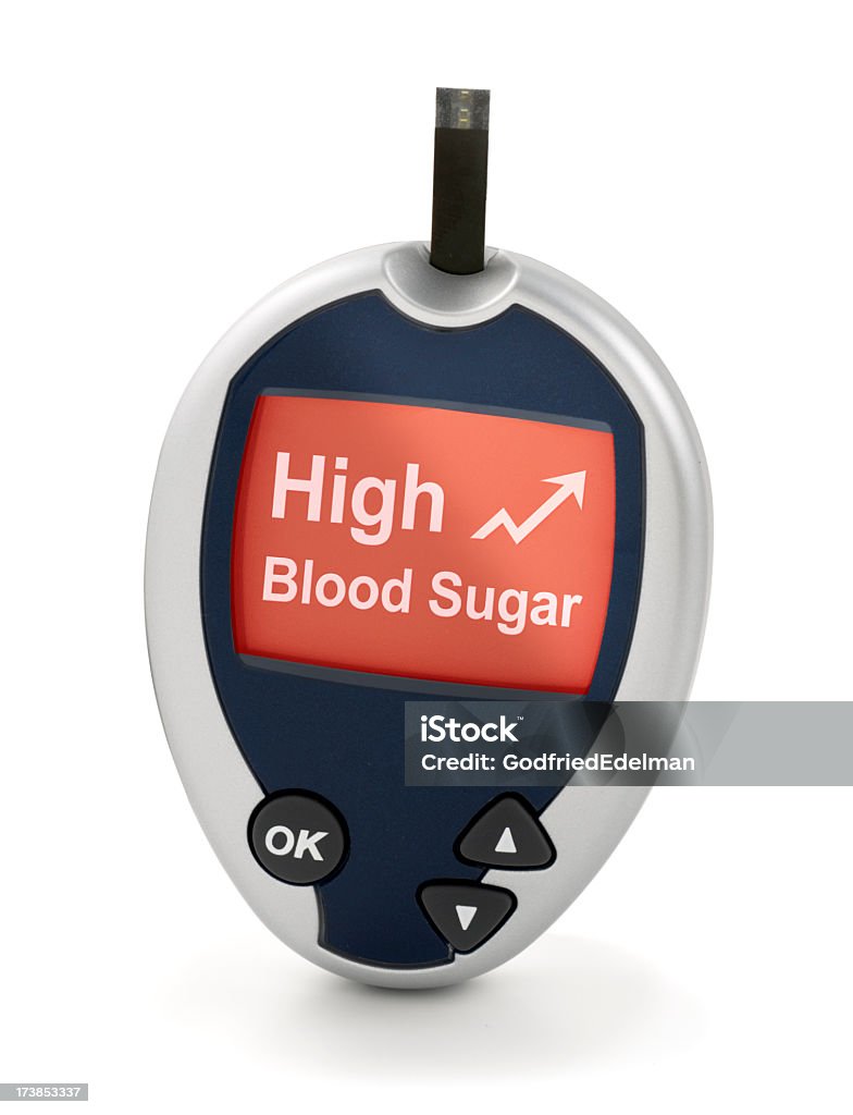 Высокий уровень сахара в крови на глюкозу м - Стоковые фото Анализ на сахар роялти-фри