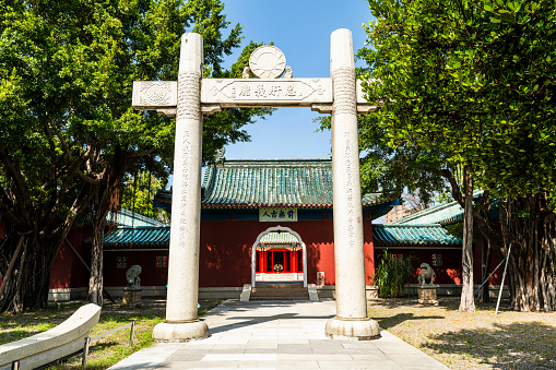 Tainan, Taiwan- September 20, 2023: Building view of the Koxinga Shrine(Yanping Junwang Temple) in Tainan, Taiwan, is the only Fujianese-style shrine in Taiwan.