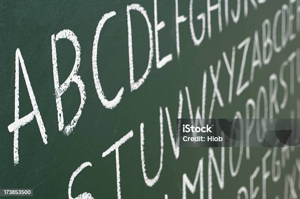 Abc Letters On A Blackboard Stock Photo - Download Image Now - Alphabetical Order, Alphabet, Chalkboard - Visual Aid