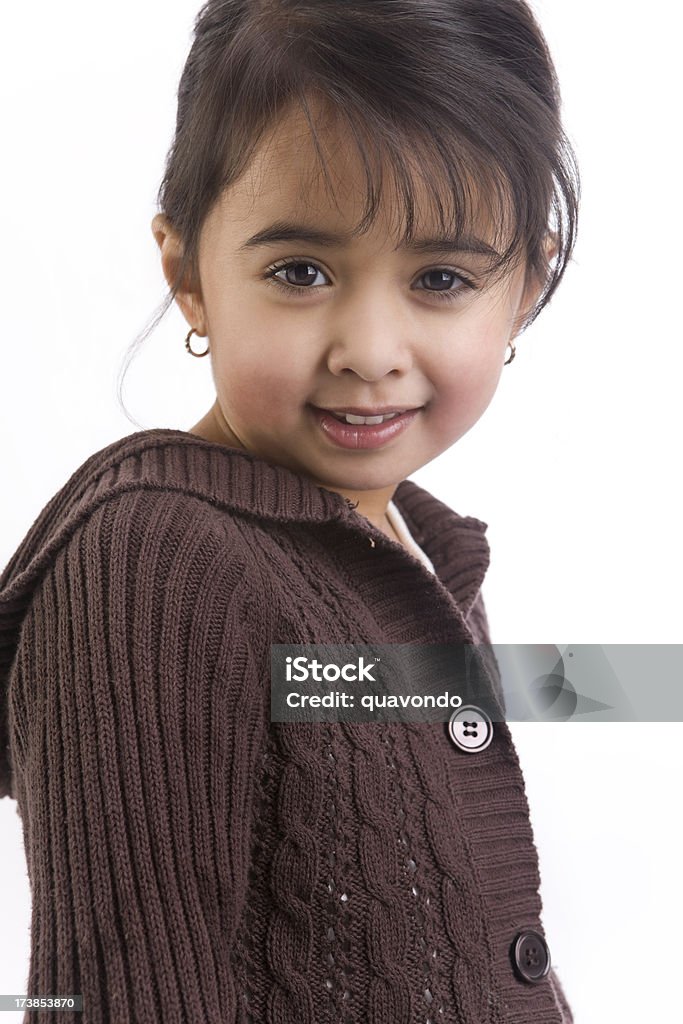 Adorable petite fille Portrait-pull sur blanc, Copyspace - Photo de Anneau d'oreille libre de droits