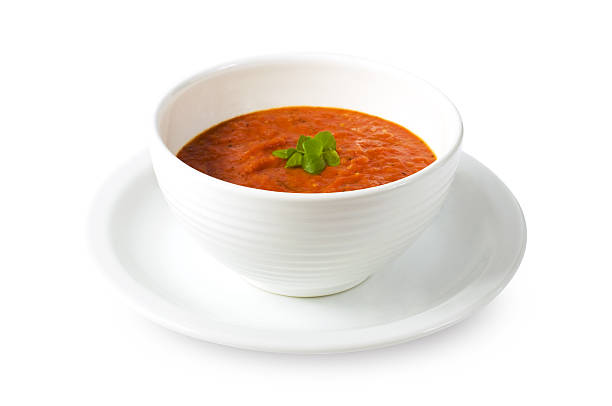 Tomato soup on ceramic white bowl Tomato soup tomato soup stock pictures, royalty-free photos & images