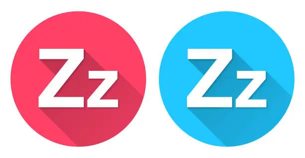 Vector illustration of Letter Z - Uppercase and lowercase. Round icon with long shadow on red or blue background
