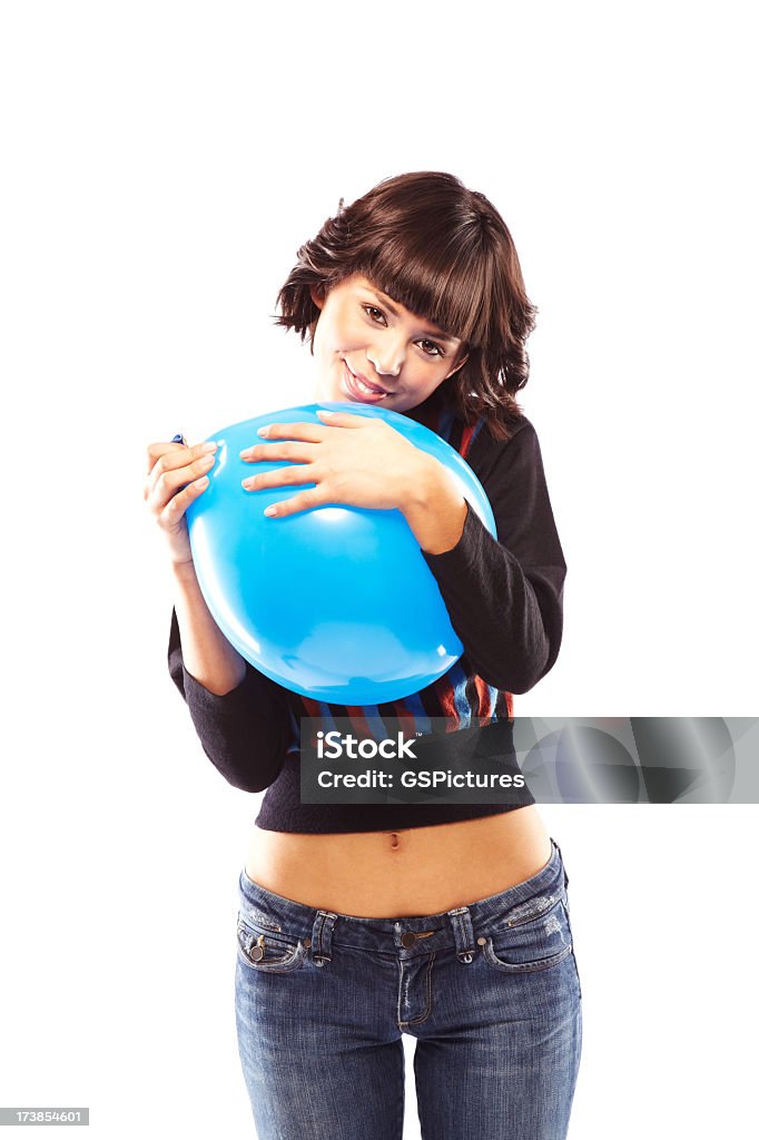 Adorável mulher segurando um baloon - Foto de stock de Balão - Decoração royalty-free