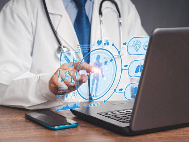istock A doctor in a uniform read a report health patient checkup on a virtual screen while sitting in the hospital 1738546512