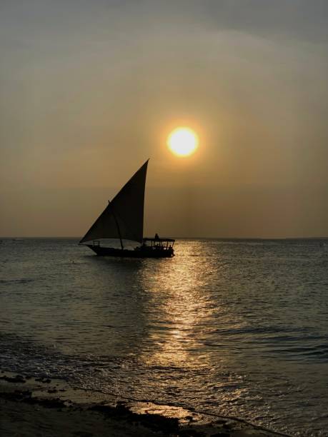 istock Landscape with sunset, ocean, boat, sailboat 1738546892