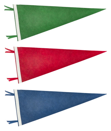 Three isolated retro pennants ca. 1970 in different colours. Includes an accurate 