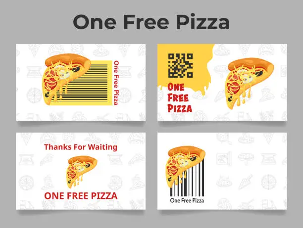 Vector illustration of One free pizza coupon advertising bonus voucher barcode set vector illustration